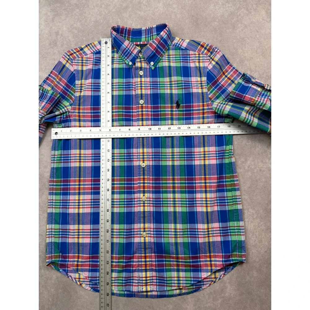 Polo Ralph Lauren Boys L 14-16 Multicolor Plaid Madras Button Down Shirt Stretch